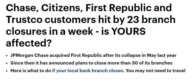 动荡再起！全美多家银行关闭23家分行  第1张